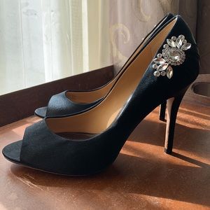 Badgley Mischka Peeptoe Satin Pumps 6 1/2